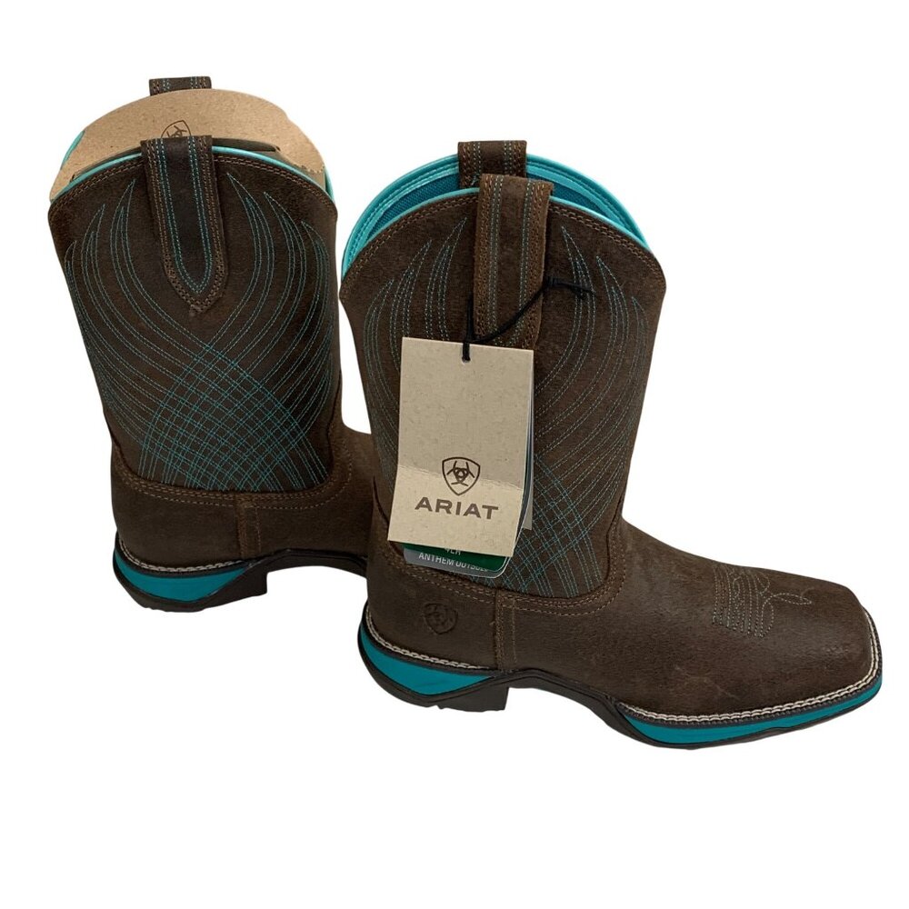Ariat Womens Anthem Square Toe Western Boots Sz 6 B Java Brown Turquoise Leather - Picture 8 of 12